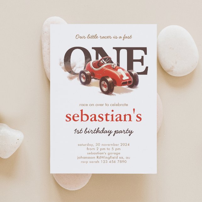 Vintage Red Race Car 1st Birthday Invitation (Creator Uploaded)