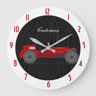 Vintage Red Race Car Black Red Customise Large Clo Large Clock