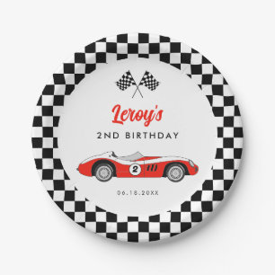 Vintage Red Race Car Boy 2nd Birthday Party Paper Plate