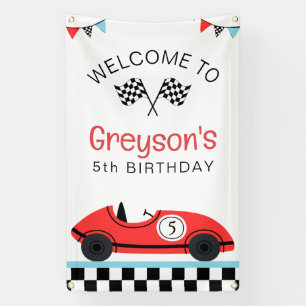 Vintage Red Race Car Fast Birthday Welcome Banner