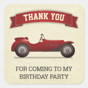 Vintage Red Race Car Kids Birthday Party Favour Square Sticker