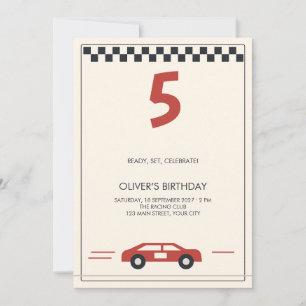 Vintage Red Racing Car Checkered Kids Birthday Invitation