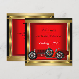Vintage Red Racing Car Mans 60th Birthday Party 2 Invitation