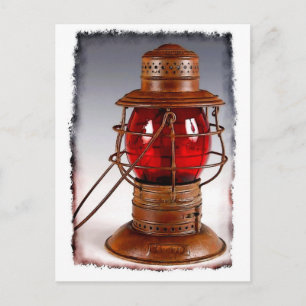 Vintage Red Railroad Lantern Postcard