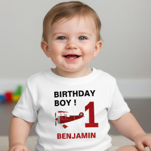 Vintage Red Retro Aeroplane 1st Birthday Party Baby T-Shirt