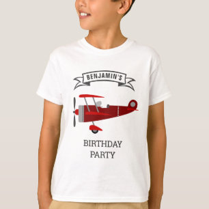 Vintage Red Retro Aeroplane Birthday Party T-Shirt