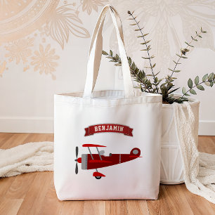 Vintage Red Retro Aeroplane Kids Tote Bag