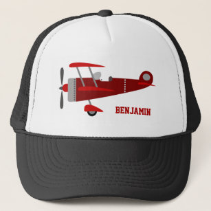 Vintage Red Retro Aeroplane Kids Trucker Hat