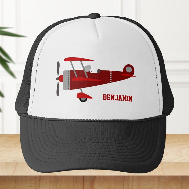 Vintage Red Retro Aeroplane Kids Trucker Hat (Creator Uploaded)