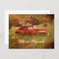 Vintage Red Retro Car Antique Rustic New Home