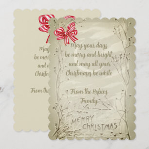 Vintage Red Ribbon old style Christmas Holiday Card
