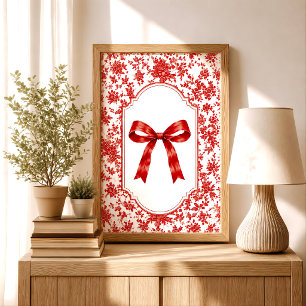 Vintage Red Ribbon Toile Coquette Cottagecore Poster