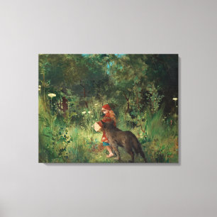 Vintage Red Riding Hood and the Wolf in the forest Canvas Print