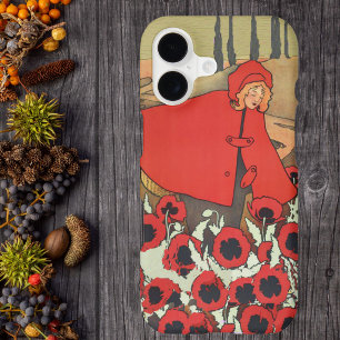 Vintage Red Riding Hood Wolf Poppy Flowers