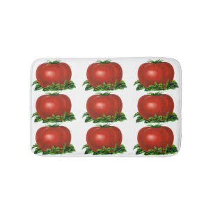 Vintage Red Ripe Tomato, Vegetables and Fruits Bath Mat