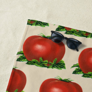 Vintage Red Ripe Tomato, Vegetables and Fruits Beach Towel