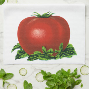 Vintage Red Ripe Tomato, Vegetables and Fruits Tea Towel