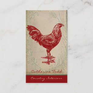 Vintage Red Rooster Shabby Chic Interior Design Business Card