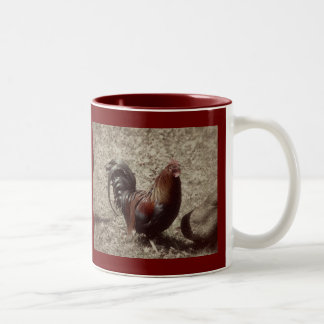 Vintage red rooster Two-Tone coffee mug
