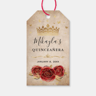 Vintage Red Rose and Gold Crown Thank You Favor Gift Tags