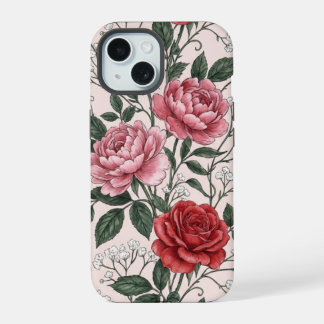 Vintage Red Rose and Pink Peony Floral Phone Case