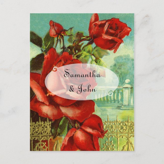 Vintage Red Rose Announcement Postcard (Front)