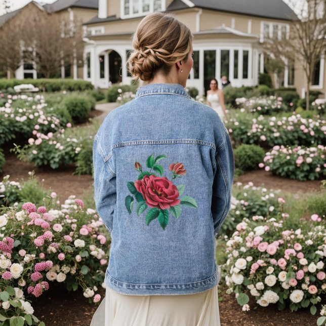 Vintage Red Rose Denim Jacket (Wedding Back)