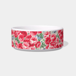 Vintage Red Rose Floral Pattern Pet Bowl