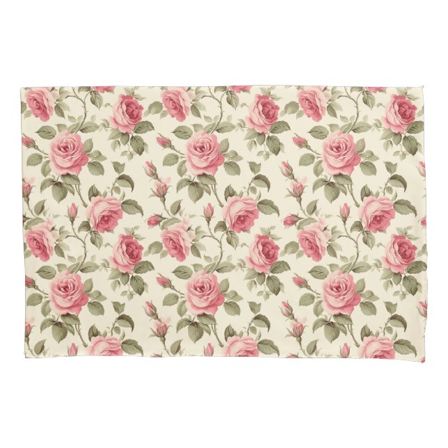 Vintage Red Rose Floral  Pillowcase (Front)