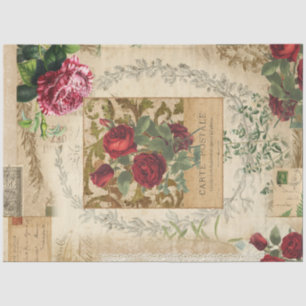 Vintage Red Rose Floral Script Ephemera Decoupage Tissue Paper