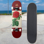 Vintage Red Rose Flower Illustration Monogrammed Skateboard<br><div class="desc">This stylish skateboard features a vintage illustration of a beautiful red rose bloom. The background is a burgundy colour. Personalise with your initial as a monogram,  displayed in an ornate retro font.

Image from the Biodiversity Heritage Library www.biodiversitylibrary.org</div>