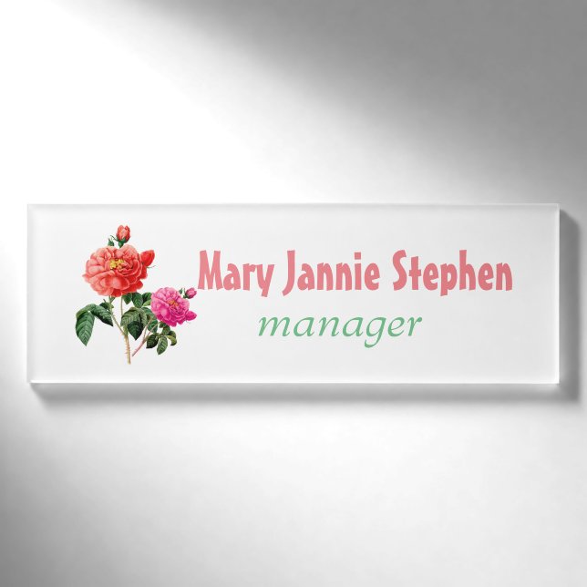 Vintage red rose flower name plate (Front)