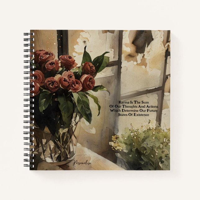 Vintage Red Rose Flowers Karma Quote Journal (Front)