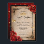Vintage Red Rose Gold Black Elegant Sweet 16 Invitation<br><div class="desc">DIY luxurious, elegant sweet 16 invitations that can be easily personalised for a sweet 16 birthday, a 15th quinceanera celebration, a wedding, or pretty much a birthday for any age. Change the modern calligraphy script to correspond with your celebration type, and fill in the rest of the details. The rustic...</div>