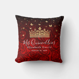 Vintage Red Rose Gold Quinceanera Mis Quince Anos Cushion
