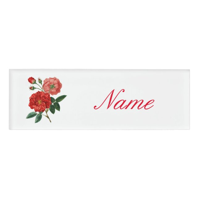 Vintage Red Rose Illustration Thunder_Cove Name Tag (Front)