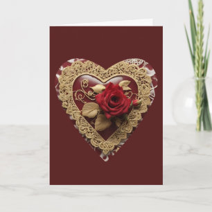 Vintage Red Rose Lace Valentine's Day Heart Card