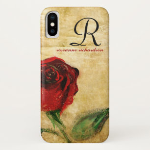 Vintage Red Rose Monogram iPhone X Case