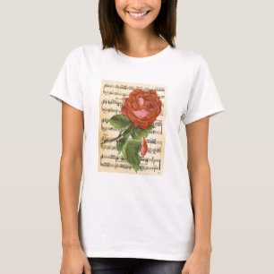 Vintage Red Rose & Music T-Shirt