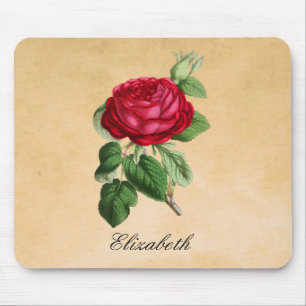 Vintage Red Rose on Faux Tan Parchment Background Mouse Mat