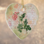Vintage Red Rose on Pink Damask with Handwriting Ceramic Tree Decoration<br><div class="desc">This design features a dainty rose bush with multiple stems, buds, and blooms against a vintage faux damask background with pale peach, pink, ivory, and light green. The damask has a floral pattern, almost as if sponge-painted on, as well as flowy cursive handwriting. This lovely design can add some romance...</div>