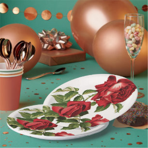 Vintage red rose party paper plate