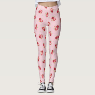 Vintage Red Rose Pattern Pink Leggings