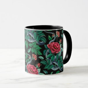 Vintage Red Rose & Snake Pattern Mug