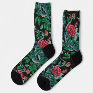 Vintage Red Rose & Snake Pattern Socks