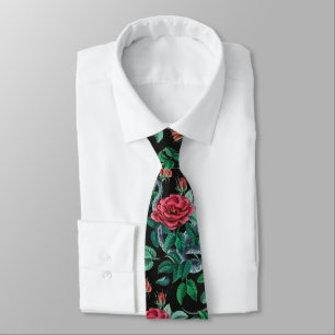 Vintage Red Rose & Snake Pattern Tie