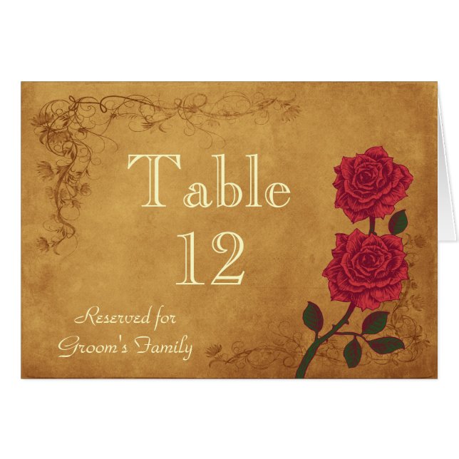 Vintage Red Rose Table Seating Name Card (Front Horizontal)