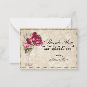 Vintage Red Rose Thank You Card
