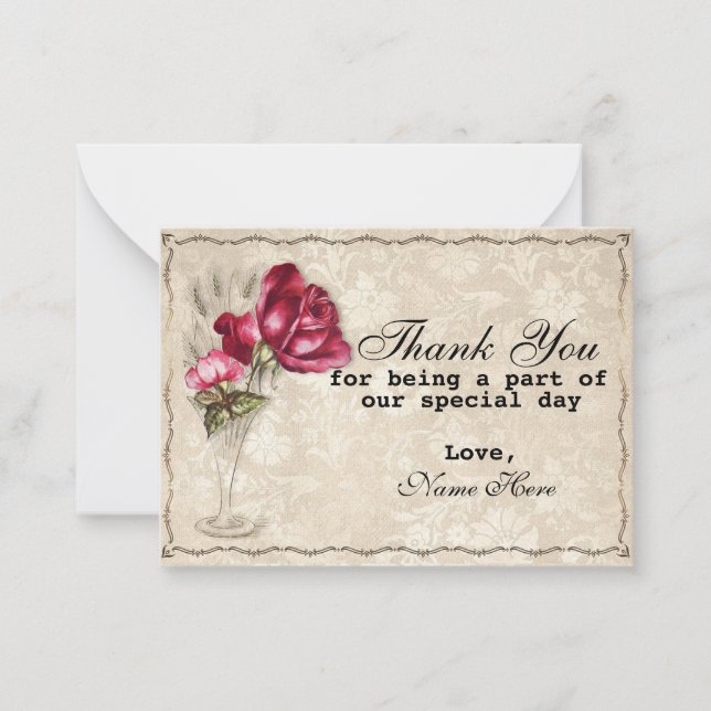 Vintage Red Rose Thank You Card (Front)