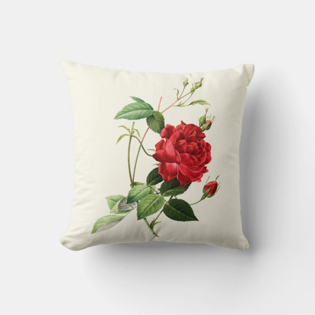 Vintage Red Rose Throw Pillow (Front)